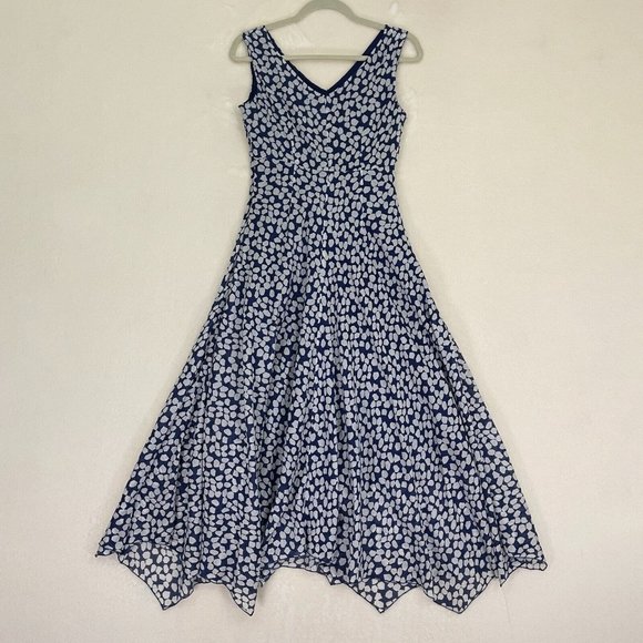 Carole Little Sleeveless 100% Cotton Dress Blue & White Women's Size 4 - Picture 6 of 9